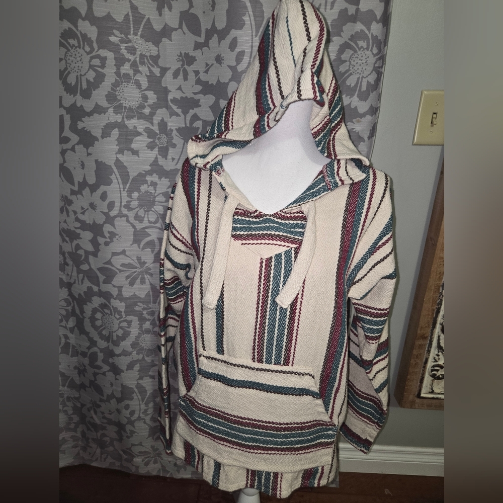 Original Senior Lopez Mens L Multicolor Striped Long Sleeves Baja Hoodie Sweater